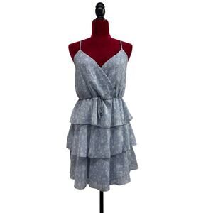 Flower Floral ruffle tiered mini cascade dress jr sz M cami straps baby blue NEW